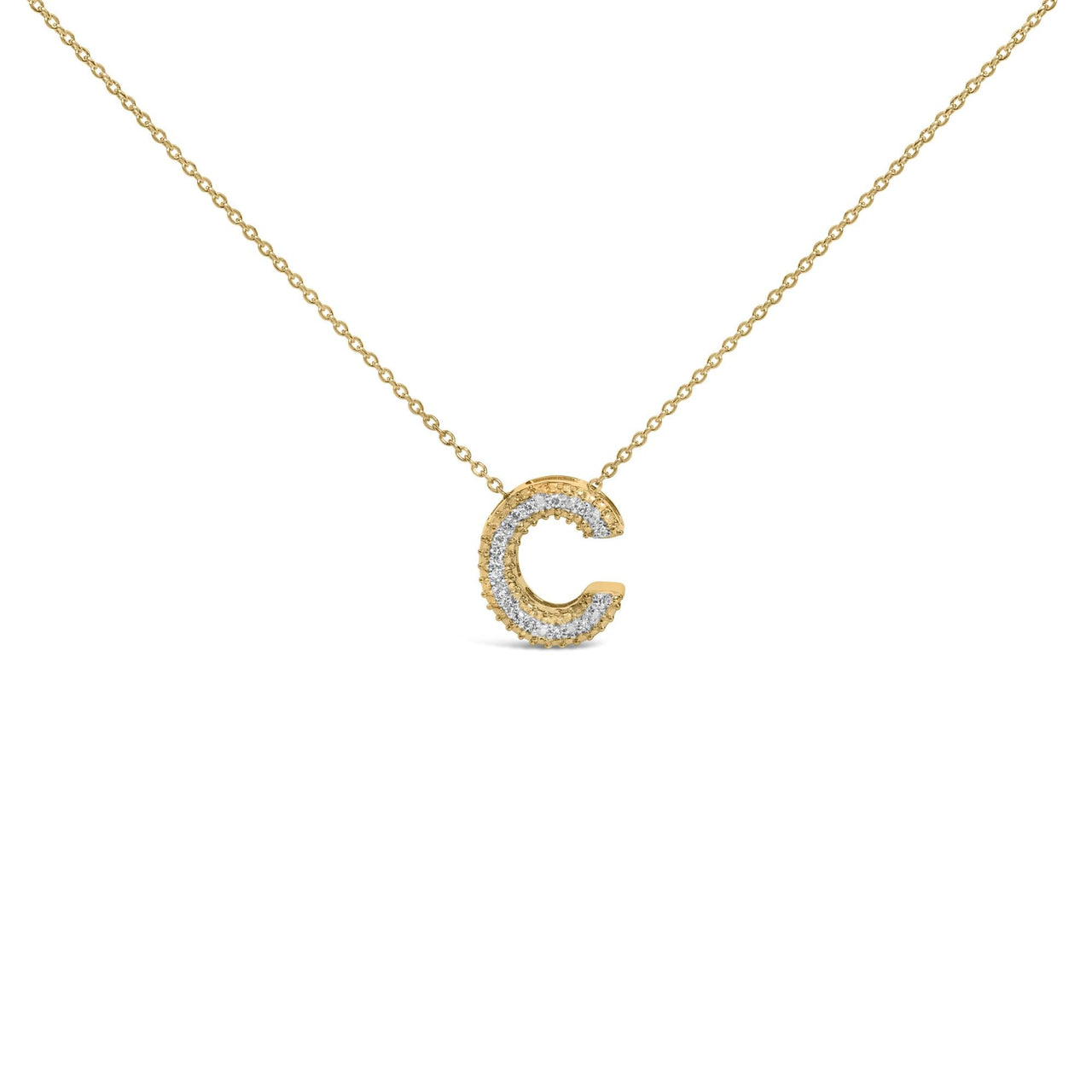 Yellow Gold Vermeil Diamond Accent "A-Z" Initial Bubble Pendant Necklace