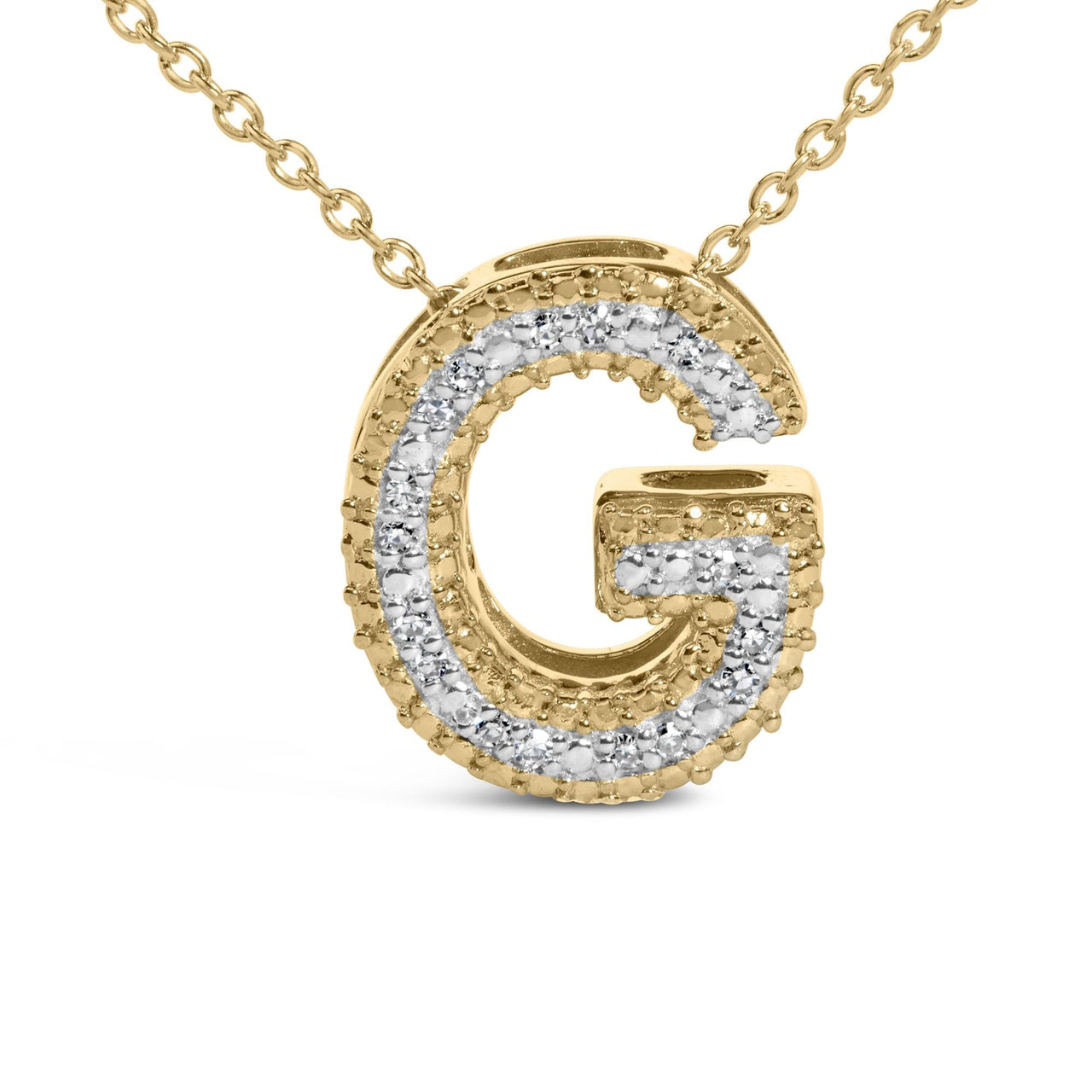 Yellow Gold Vermeil Diamond Accent "A-Z" Initial Bubble Pendant Necklace