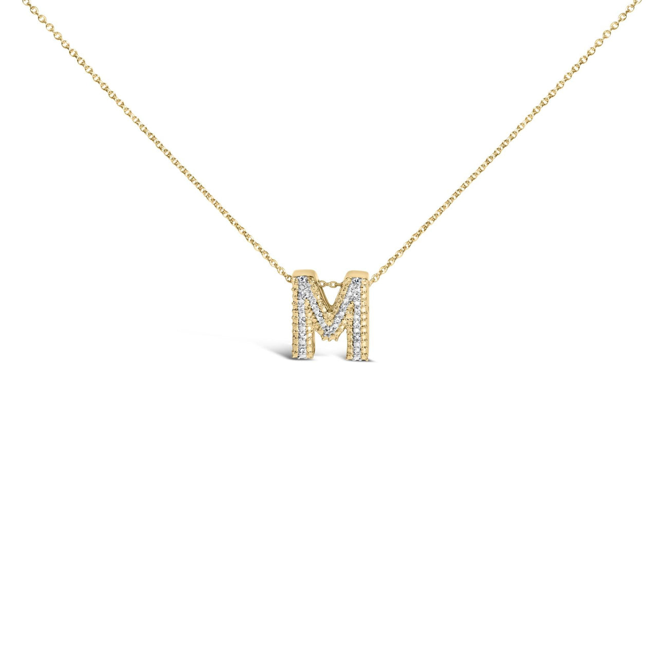 Yellow Gold Vermeil Diamond Accent "A-Z" Initial Bubble Pendant Necklace