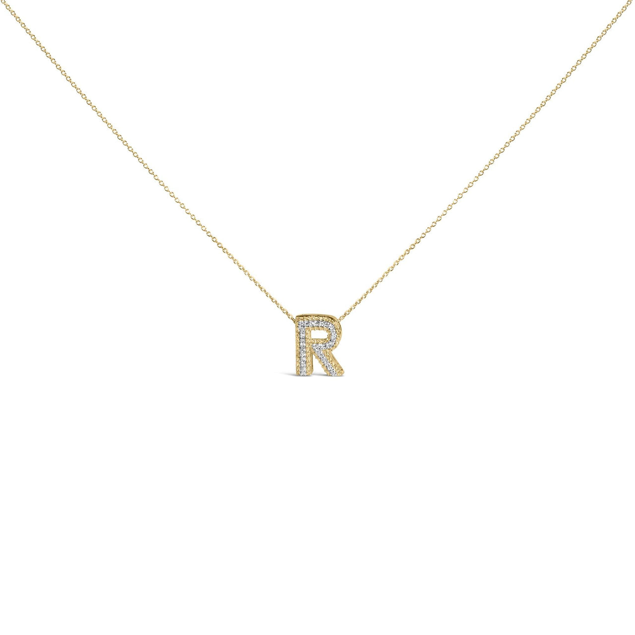 Yellow Gold Vermeil Diamond Accent "A-Z" Initial Bubble Pendant Necklace
