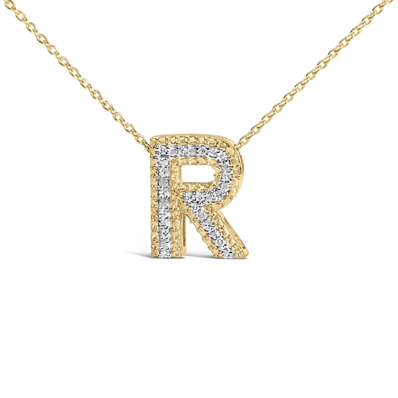 Yellow Gold Vermeil Diamond Accent "A-Z" Initial Bubble Pendant Necklace