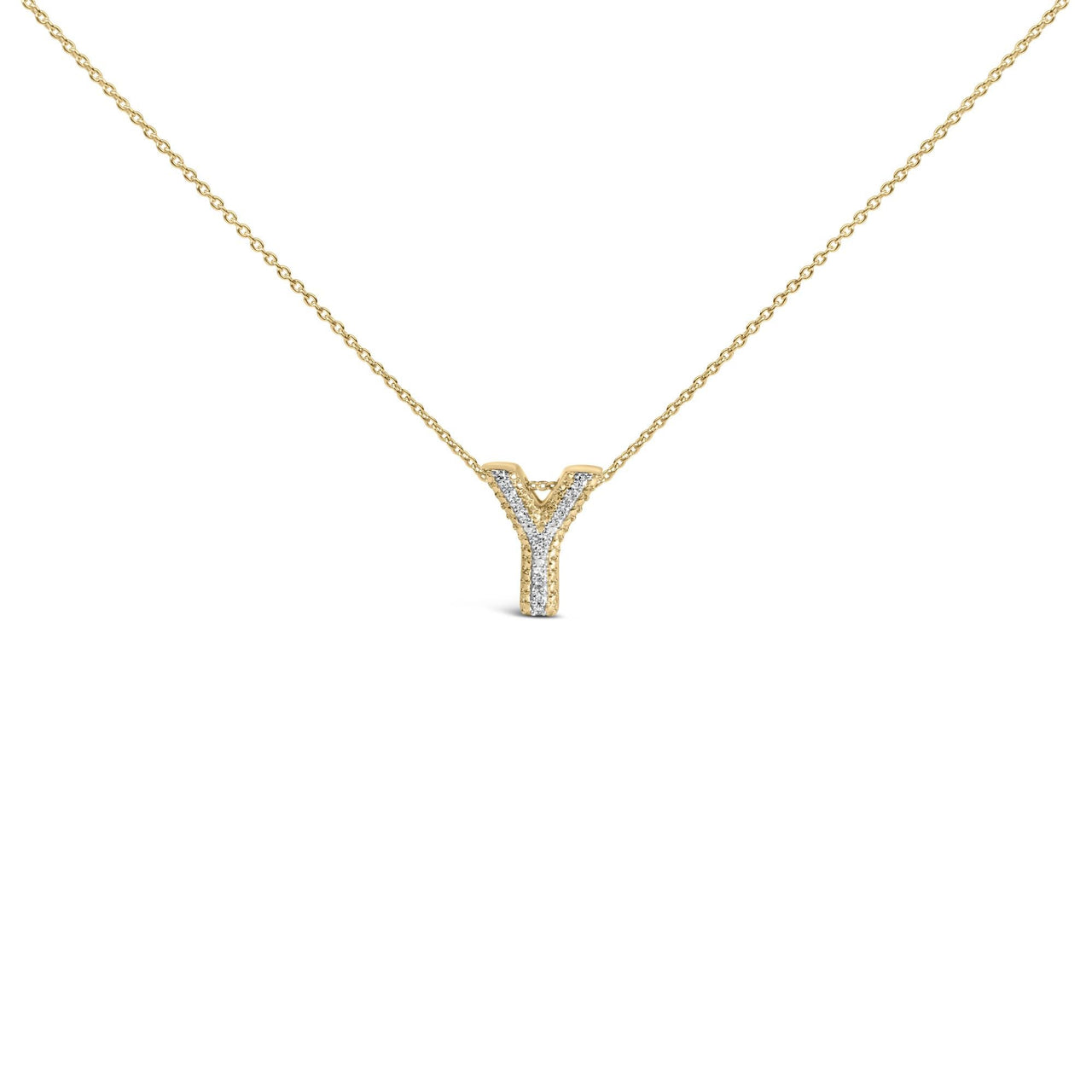 Yellow Gold Vermeil Diamond Accent "A-Z" Initial Bubble Pendant Necklace