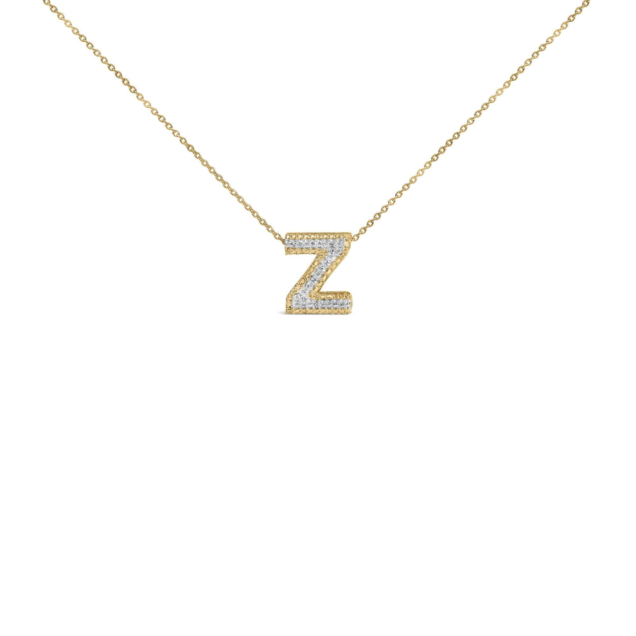 Yellow Gold Vermeil Diamond Accent "A-Z" Initial Bubble Pendant Necklace