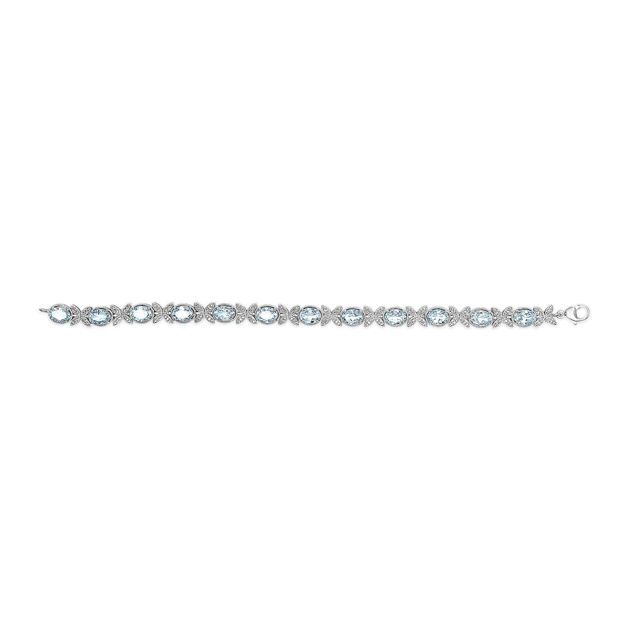 .925 Sterling Silver Oval Blue Topaz Diamond Butterfly Link Bracelet (I-J Color, I1-I2 Clarity) - Size 7" Inches