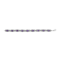 Sterling Silver Oval Purple Amethyst and Diamond Interlocking Halo Link Bracelet