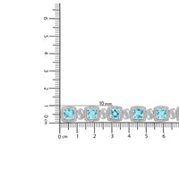 .925 Sterling Silver 7x7 mm Cushion Cut Blue Topaz and 1/10 Ctw Single Cut Diamond Square Shape Tennis Bracelet (I-J Color, I1-I2 Clarity) - 7