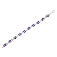 .925 Sterling Silver 7mm Cushion Cut Amethyst Gemstone and Diamond Tennis Link Bracelet (I-J Color, I1-I2 Clarity) - Size 7