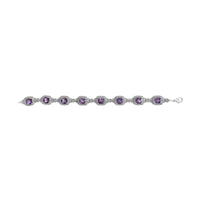 Sterling Silver Cushion-Cut Purple Amethyst & Diamond Vintage Halo Link Bracelet
