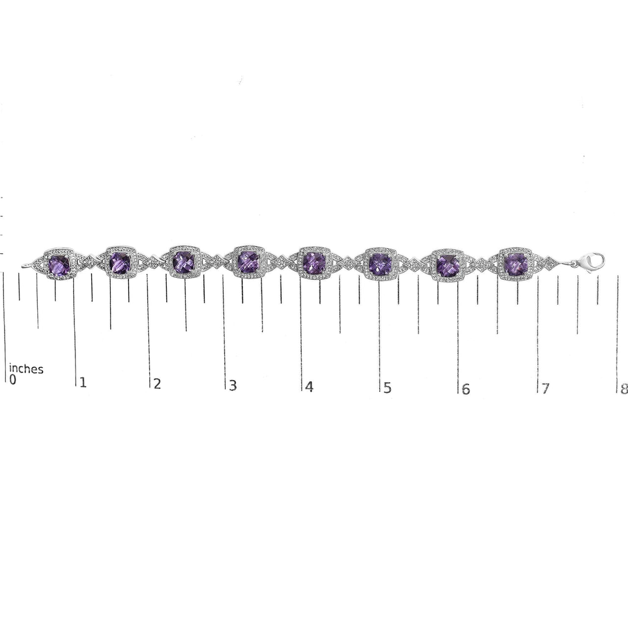 Sterling Silver Cushion-Cut Purple Amethyst & Diamond Vintage Halo Link Bracelet