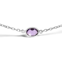 .925 Sterling Silver Checkerboard Cut Purple Amethyst Bezel Station Necklace - 22