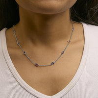 .925 Sterling Silver Checkerboard Cut Purple Amethyst Bezel Station Necklace - 22