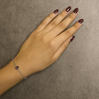 .925 Sterling Silver Bezel Set Purple Amethyst 5 Station Adjustable Bolo Bracelet