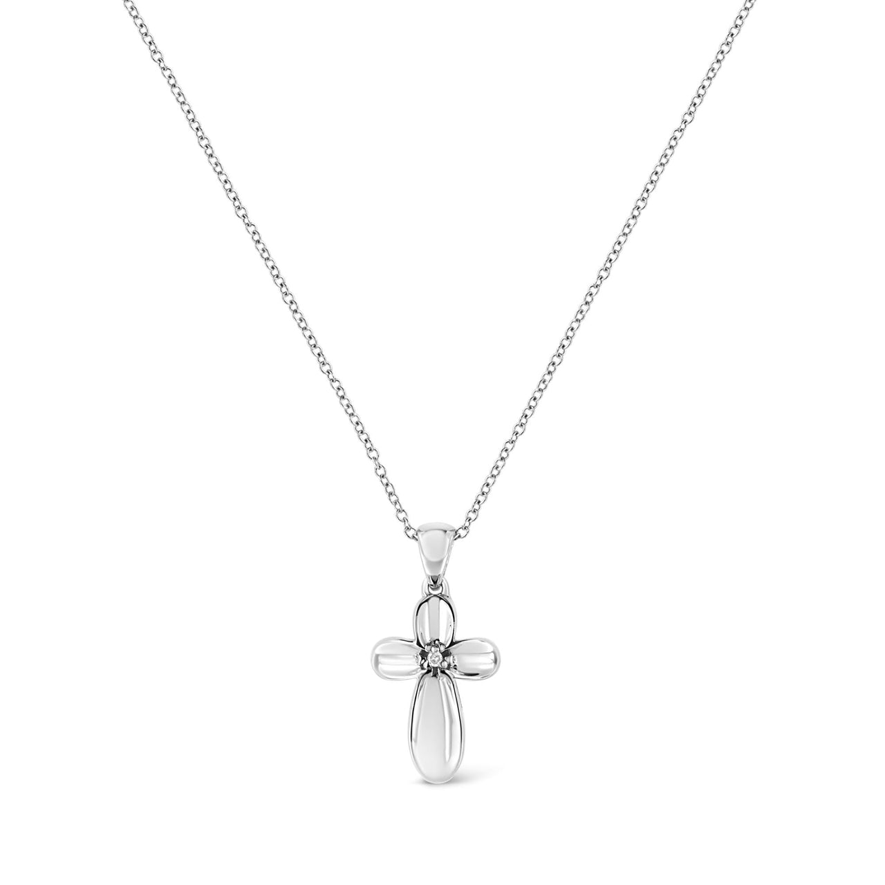 .925 Sterling Silver Prong-Set Diamond Accent Floral Cross 18" Pendant Necklace (I-J Color, I1-I2 Clarity)
