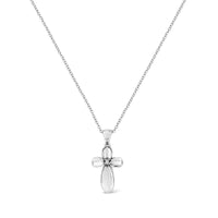 .925 Sterling Silver Prong-Set Diamond Accent Floral Cross 18