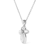 .925 Sterling Silver Prong-Set Diamond Accent Floral Cross 18