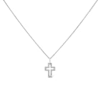 .925 Sterling Silver 1/10 cttw Pave-Set Round-Cut Diamond Open Cross 18