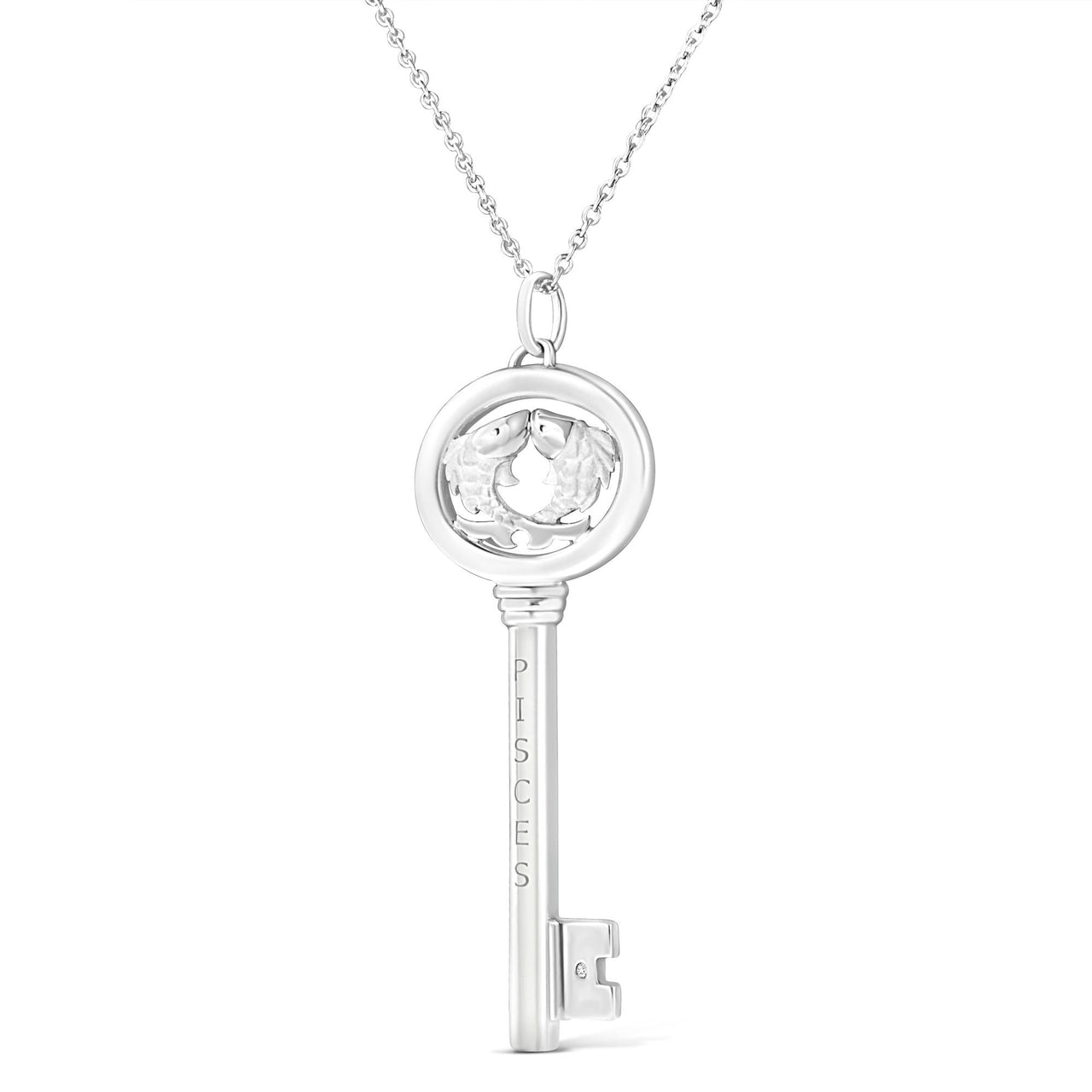 .925 Sterling Silver Diamond Accent Zodiac Key 18" Pendant Necklace (K-L Color, I1-I2 Clarity)