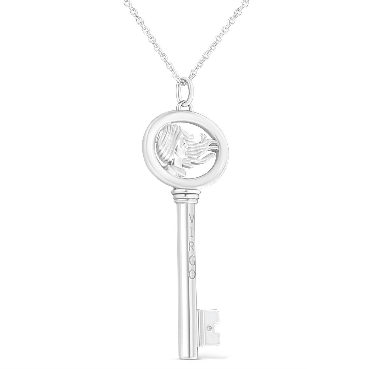 .925 Sterling Silver Diamond Accent Zodiac Key 18" Pendant Necklace (K-L Color, I1-I2 Clarity)