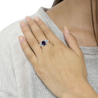 .925 Sterling Silver 9X7 Oval MM Purple Amethyst Solitaire and Diamond Accent Ring