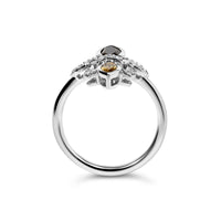 .925 Sterling Silver Black Onyx and Yellow Citrine Marquise and Diamond Accent Fleur De Lis Ring (H-I Color, SI1-SI2 Clarity)