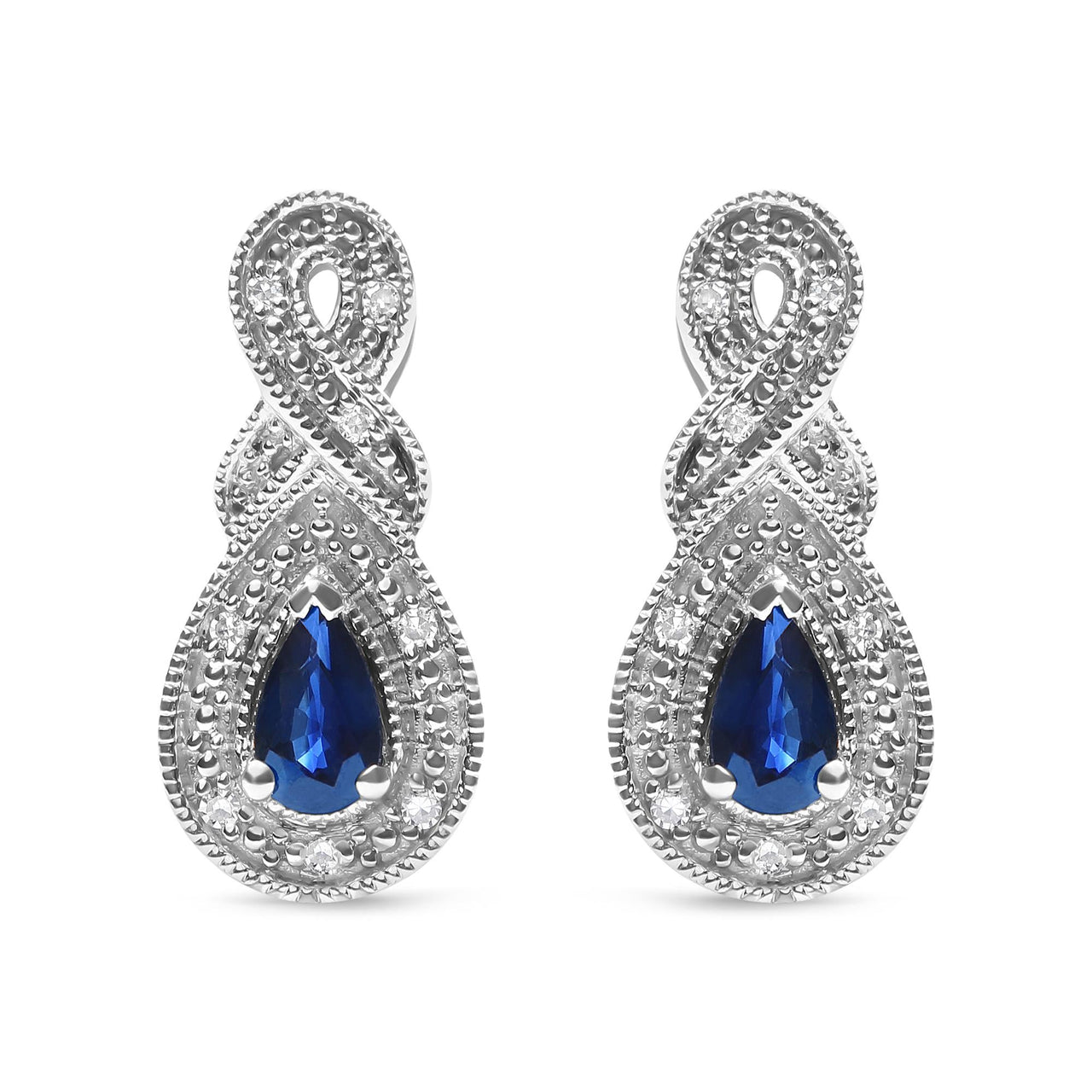 .925 Sterling Silver 4.5 x 3mm Pear Sapphire Gemstone and Diamond Accent Infinity Drop Stud Earrings (H-I Color, SI1-SI2 Clarity)