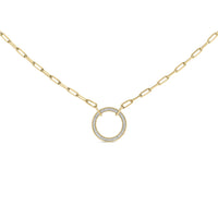 Gold Vermeil 1/10 Cttw Diamond Paperclip Chain Circle Pendant Necklace
