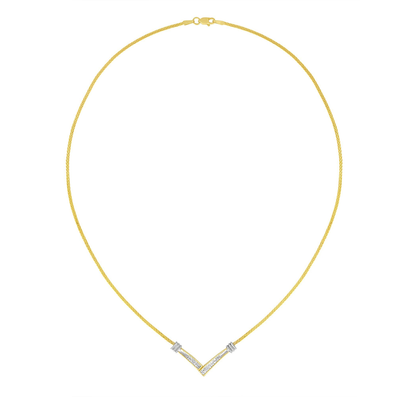 14K Yellow and White Gold 1/4 Cttw Princess Cut Diamond Channel-Set “V” Shape 18" Pendant Necklace (H-I Color, SI2-I1 Clarity)