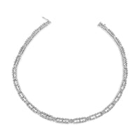 AGS Certified 14K White Gold 8 1/2 Cttw Diamond Alternating Bar and Floral Cluster Link 18