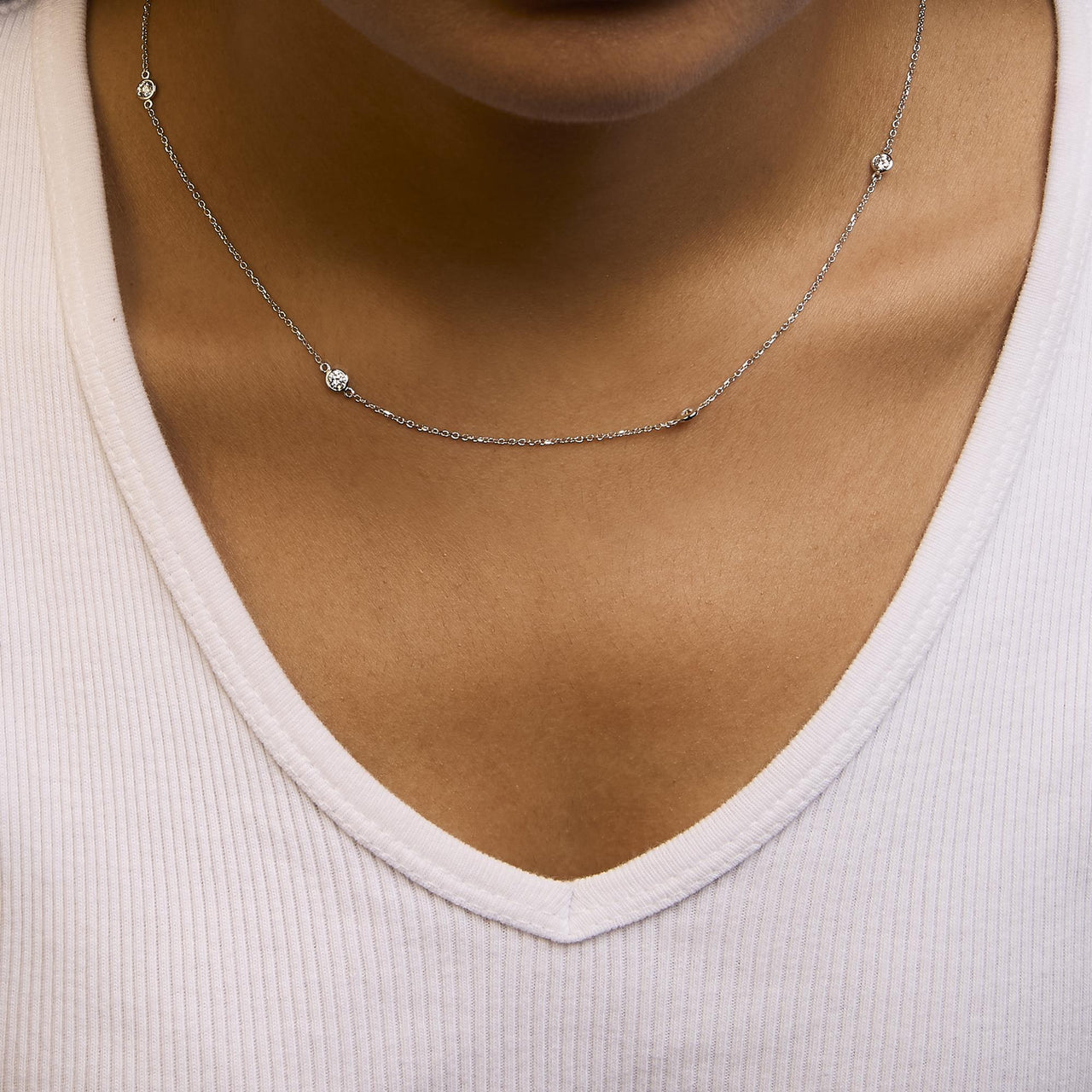 .925 Sterling Silver 1/2 Cttw Bezel Set Lab Grown Diamond 5 Station Necklace  - 18"