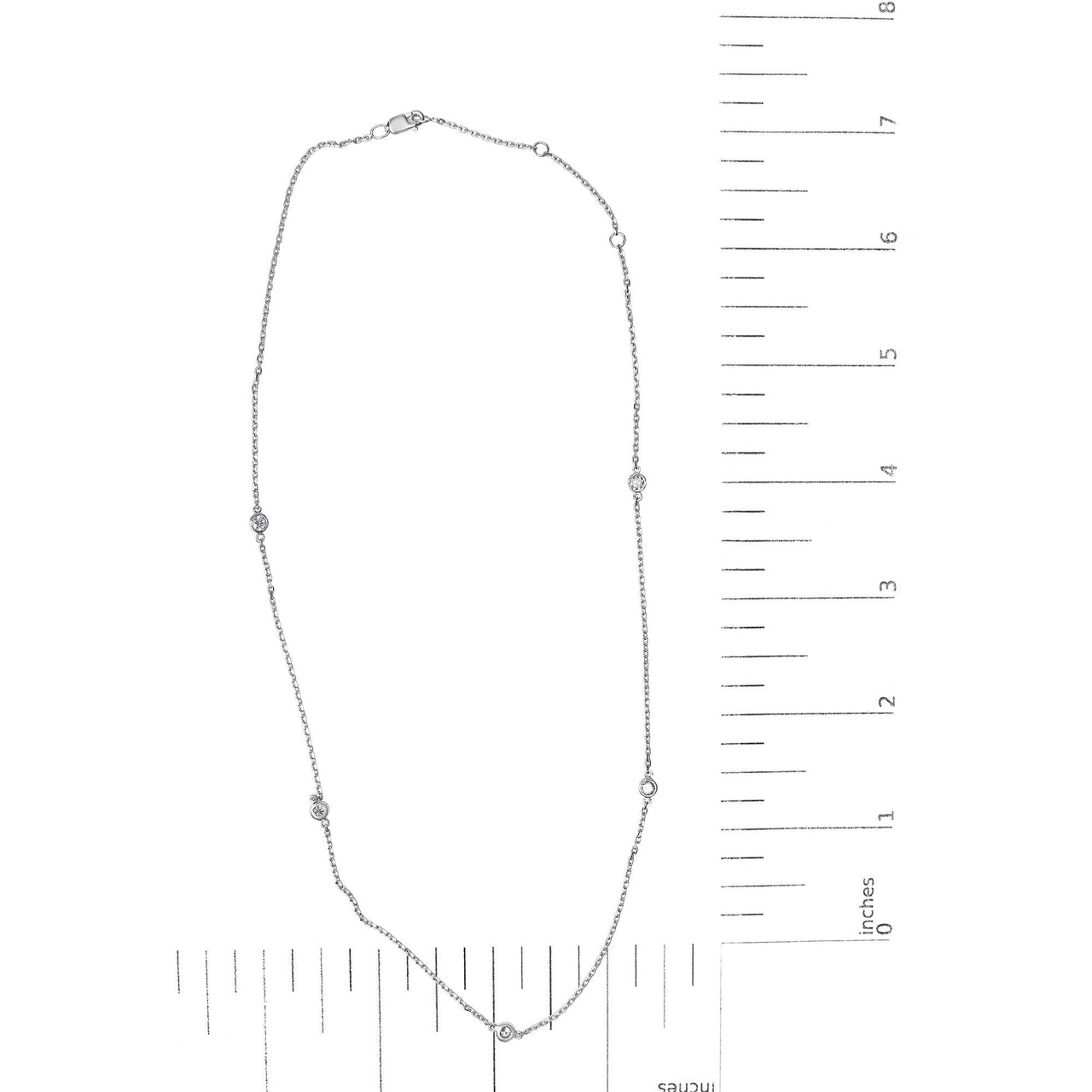 14K White Gold 1/2 Cttw Bezel Set Lab Grown Diamond 5 Station Necklace -18"
