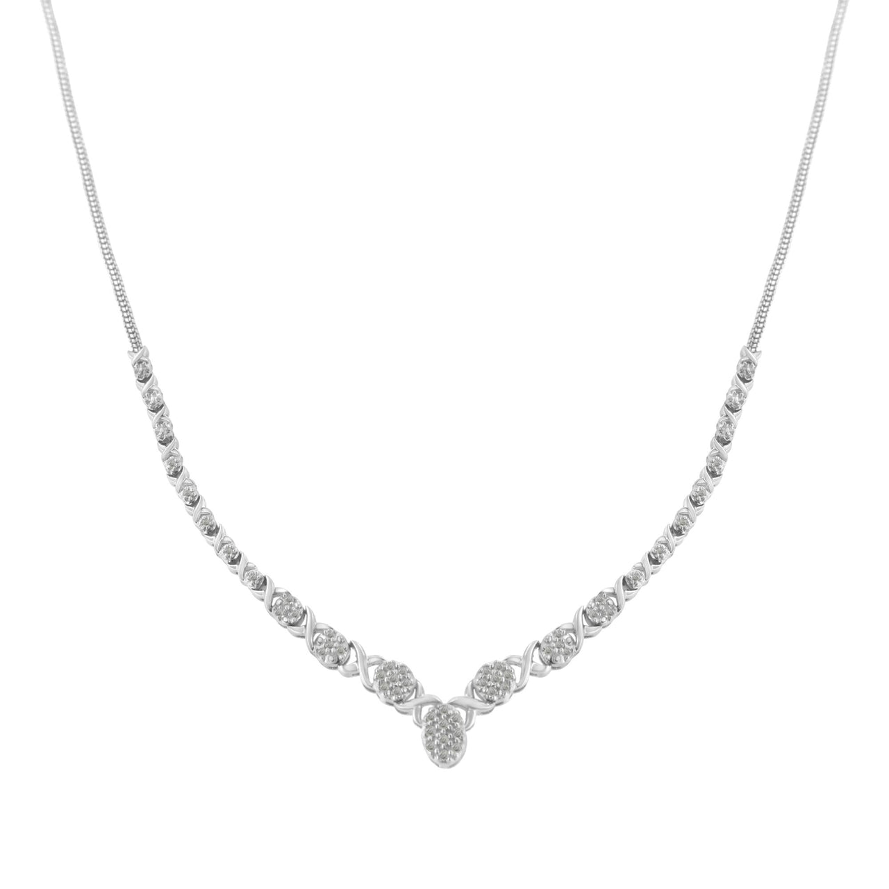 .925 Sterling Silver 1/2 cttw Prong Set Round Diamond Graduated Cluster 18" Statement Necklace (I-J Color, I3 Clarity)