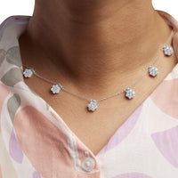 10K White Gold 3.0 Cttw Round-Cut Diamond 7 Stone Cluster Station Necklace (H-I Color, I1-I2 Clarity) - 18
