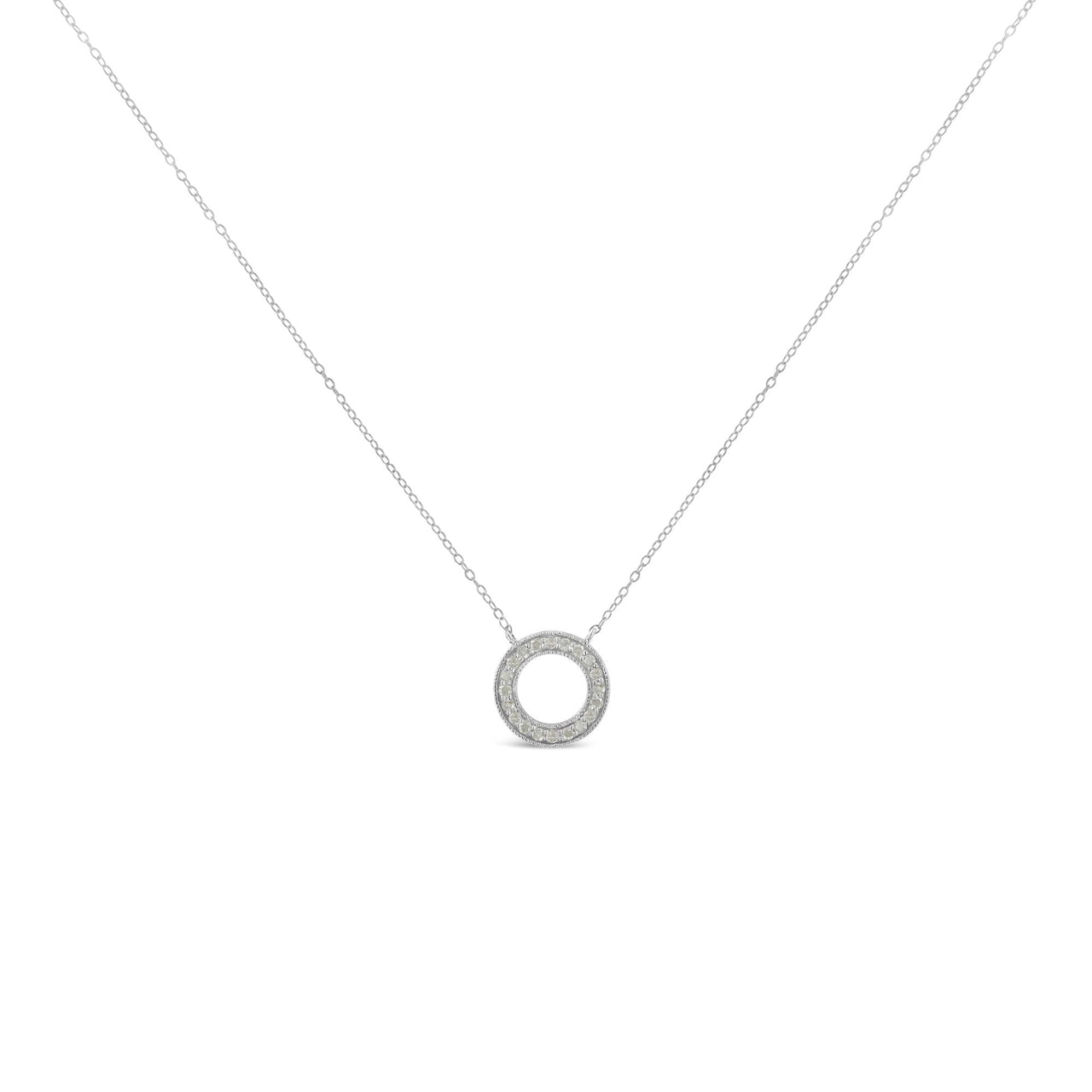 .925 Sterling Silver 1/6 cttw Diamond Hoop Circle Pendant Necklace (I-J, I3-Promo)