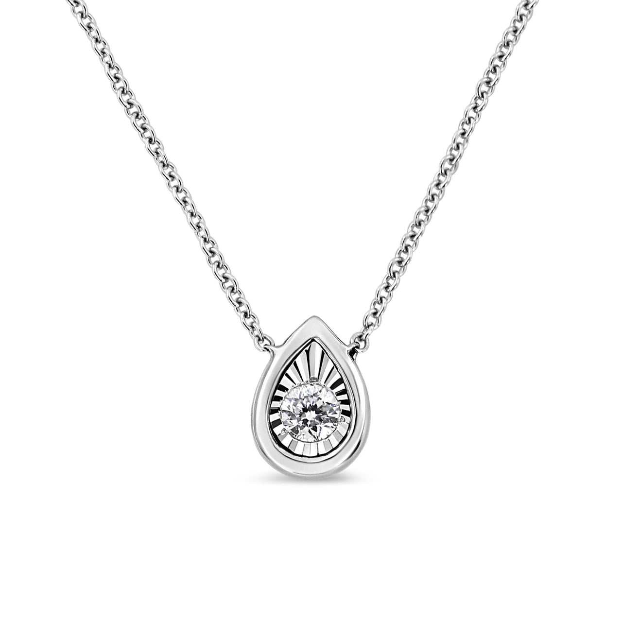 10K White Gold 1/10 Cttw Miracle Set Round-Cut Diamond 18" Pendant Necklace - Choice of Shape