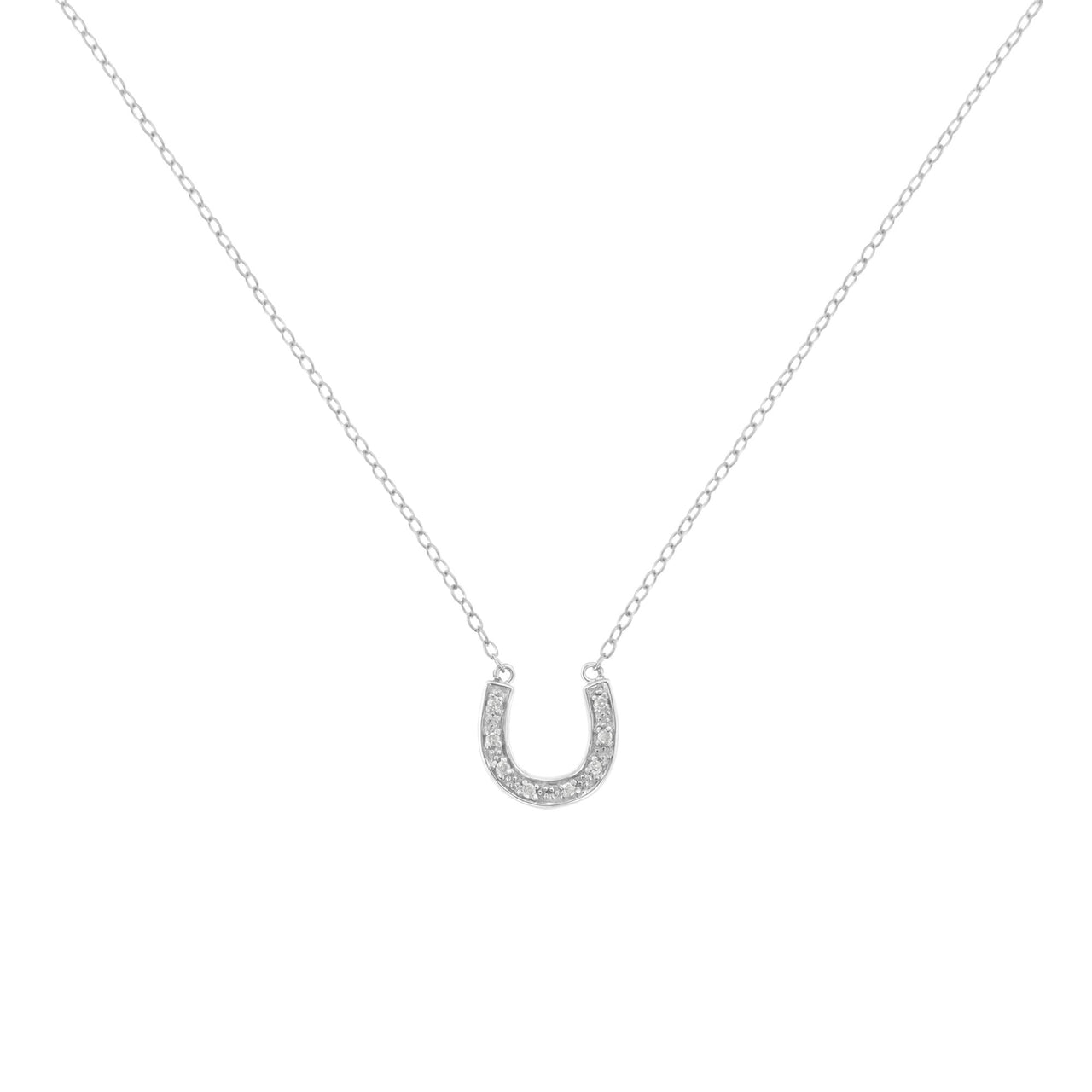 .925 Sterling Silver Diamond Accent Horseshoe U Shape 18" Pendant Necklace (H-I Clarity, I2-I3 Color)