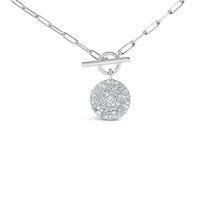 .925 Sterling Silver 3/8 Cttw Diamond Medallion with Toggle Bale Paperclip Chain Pendant Necklace (H-I Color, SI1-SI2 Clarity) - 18