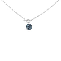 .925 Sterling Silver 3/8 Cttw Blue Diamond Medallion with Toggle Bale Paperclip Chain Pendant Necklace (Blue Color, SI1-SI2 Clarity) - 18