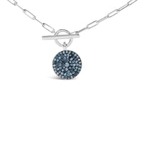 .925 Sterling Silver 3/8 Cttw Blue Diamond Medallion with Toggle Bale Paperclip Chain Pendant Necklace (Blue Color, SI1-SI2 Clarity) - 18