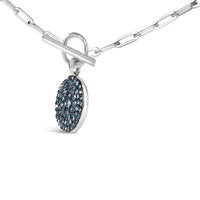 .925 Sterling Silver 3/8 Cttw Blue Diamond Medallion with Toggle Bale Paperclip Chain Pendant Necklace (Blue Color, SI1-SI2 Clarity) - 18