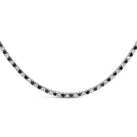 .925 Sterling Silver 7.0 Carat Alternating White and Black Diamond Tennis Necklace (Black/I-J Color, I2-I3 Clarity) - 16- 18