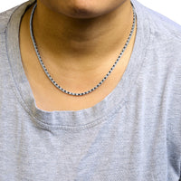 .925 Sterling Silver 7.0 Carat Alternating White and Black Diamond Tennis Necklace (Black/I-J Color, I2-I3 Clarity) - 16- 18