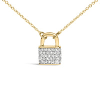 14K Yellow Gold 1/6 Cttw Diamond Lock Pendant 18