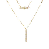 14K Yellow Gold 3/8 Cttw Two-Strand Marquise and Bar Charm Paper Clip Link Pendant Necklace  (I-J Color, I1-I2 Clarity) -18