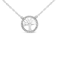 .925 Sterling Silver 1/6 Cttw Diamond Tree of Life and Circle 18