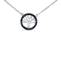 .925 Sterling Silver 1/6 Cttw Blue Diamond Tree of Life and Circle 18