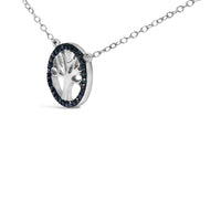 .925 Sterling Silver 1/6 Cttw Blue Diamond Tree of Life and Circle 18