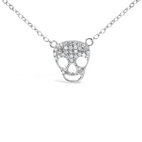 .925 Sterling Silver 1/7 Cttw Diamond Skull Pendant Necklace (H-I Color, SI1-SI2 Clarity) - 18