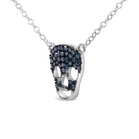 .925 Sterling Silver 1/7 Cttw Blue Diamond Skull Pendant Necklace (Blue Color, SI1-SI2 Clarity) - 18