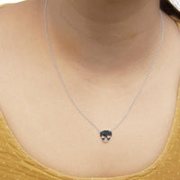 .925 Sterling Silver 1/7 Cttw Blue Diamond Skull Pendant Necklace (Blue Color, SI1-SI2 Clarity) - 18