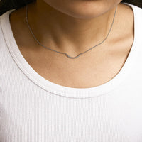 .925 Sterling Silver Diamond Accent Curved Bar Necklace- 18